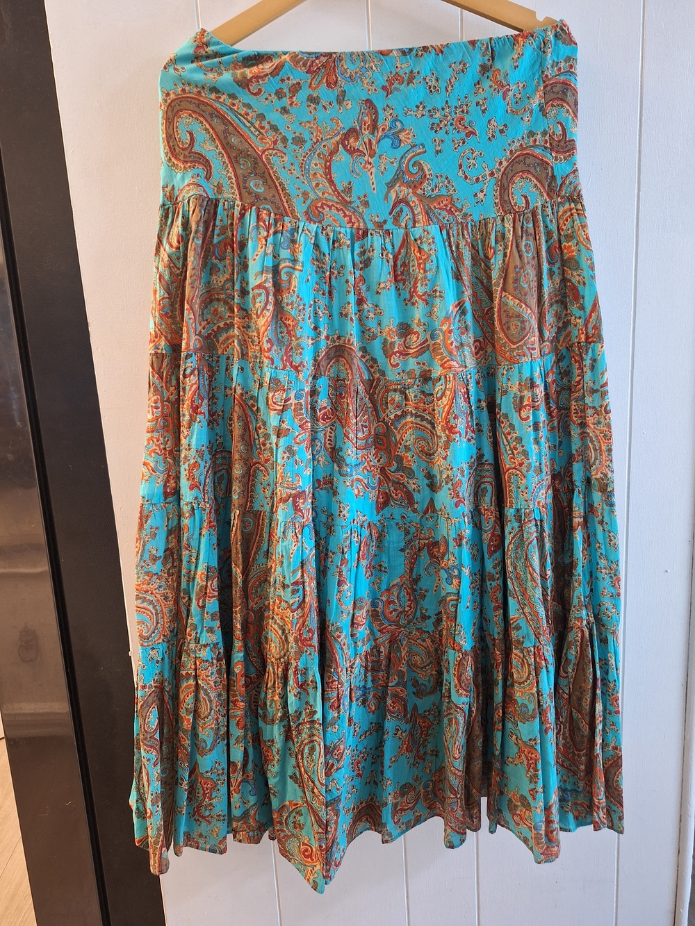 Lauren Ralph Lauren Turquoise Paisley Tiered Maxi Skirt